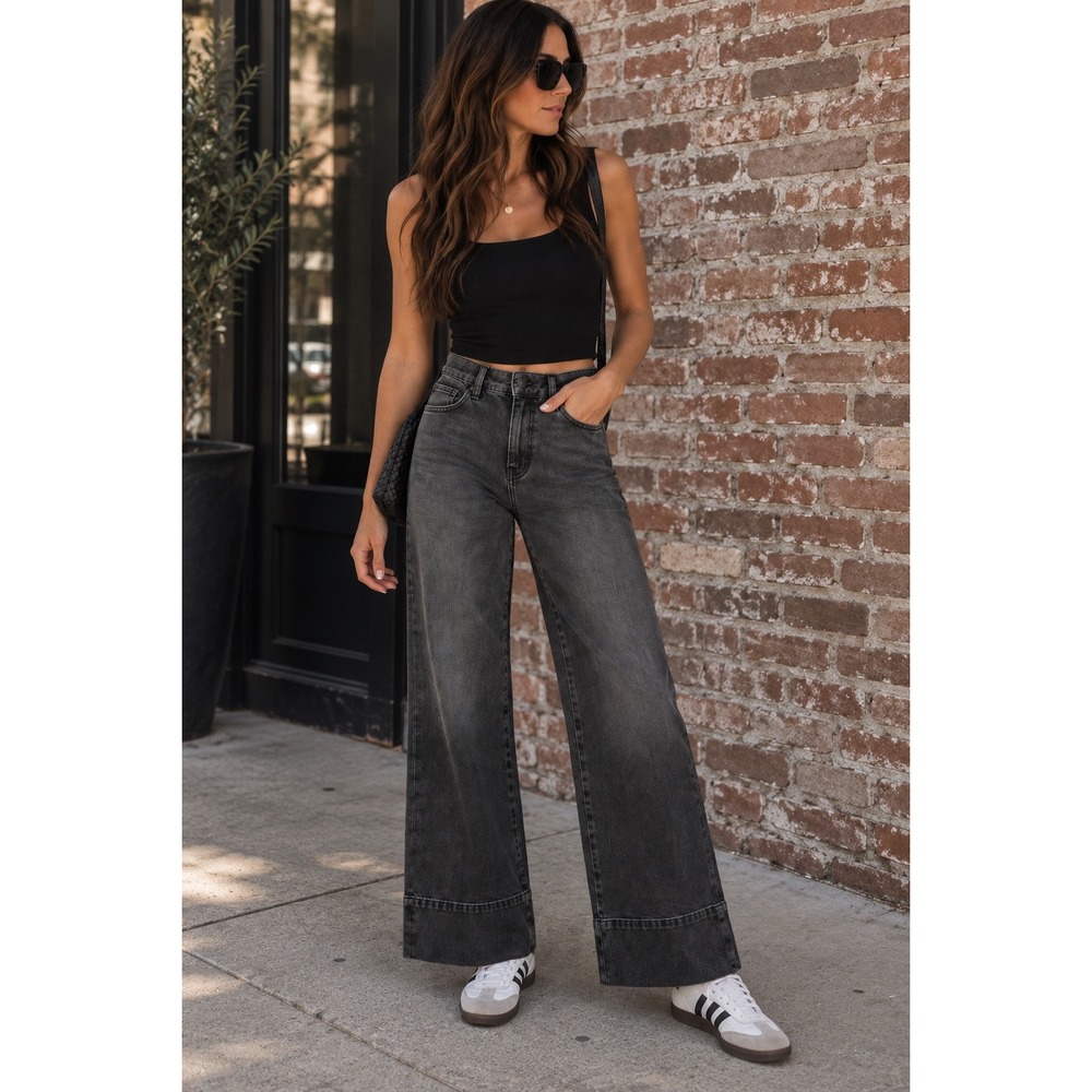 CURRENT/ELLIOTT Wide Leg Jeans Size 29 Charcoal Gray Cropped Denim